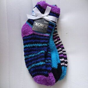 XOXO Women’s 3 Pack Soft & Cozy Striped Black, Blue, Purple Socks NWT